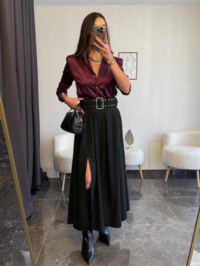 Premıum Mürdüm Saten Gömlek