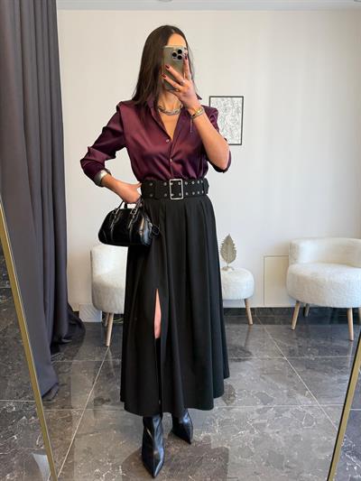 Premıum Mürdüm Saten Gömlek