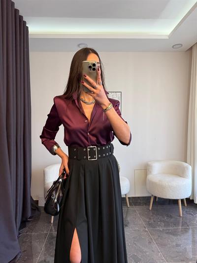 Premıum Mürdüm Saten Gömlek