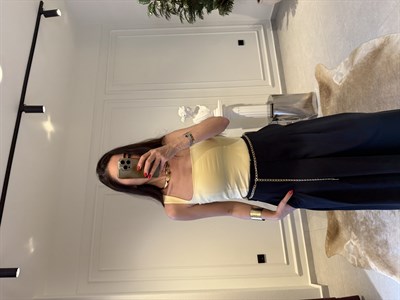 Sarı Kare Yaka Askılı Bluz