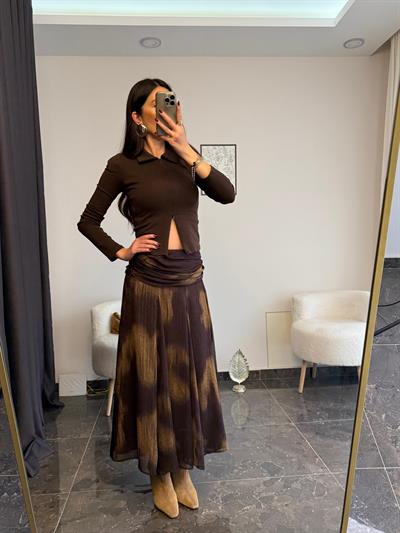 Şifon Sim Yansımalı Drapeli Etek