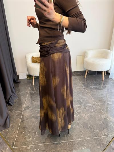 Şifon Sim Yansımalı Drapeli Etek