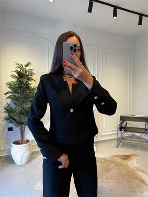 Siyah Asimetrik Yaka Blazer Ceket