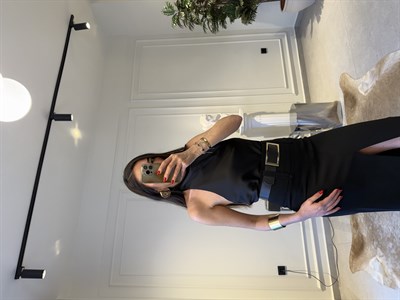 Sİyah Halter Yaka Saten Bluz