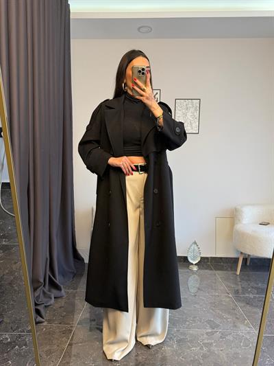 SİYAH APOLETLİ TRENÇKOT(ÖN SİPARİŞ KARGO ÇIKIŞI 21 NİSAN )