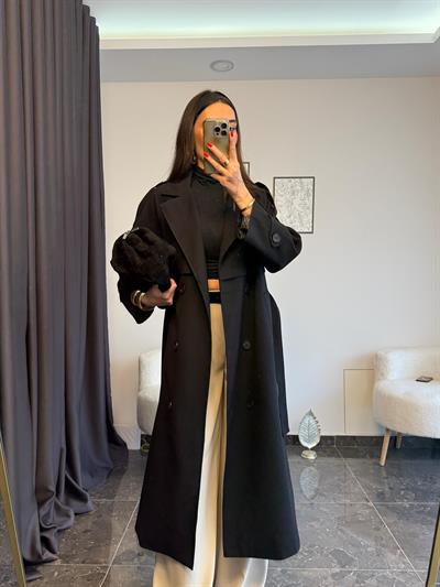 SİYAH APOLETLİ TRENÇKOT(ÖN SİPARİŞ KARGO ÇIKIŞI 21 NİSAN )