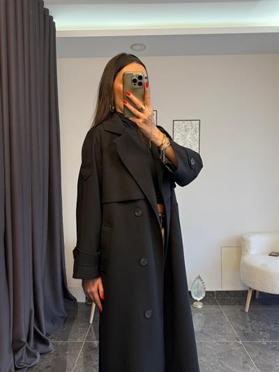 SİYAH APOLETLİ TRENÇKOT(ÖN SİPARİŞ KARGO ÇIKIŞI 21 NİSAN )