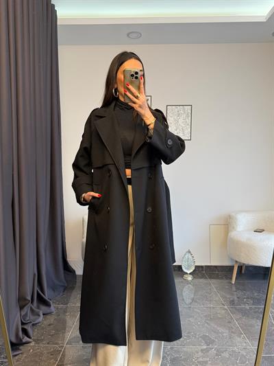 SİYAH APOLETLİ TRENÇKOT(ÖN SİPARİŞ KARGO ÇIKIŞI 21 NİSAN )