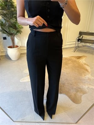 Siyah Straight Kesim Kumaş Pantolon