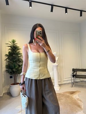 Soft Sarı Fermuarlı Bluz 