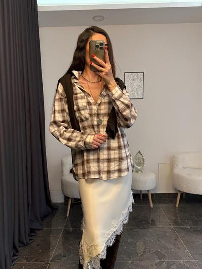 Taşlı Ekose Desen Gomlek 