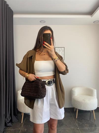 Tensel Kumaş Gömlek - Kahverengi