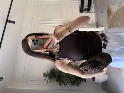 Yaka ve Kol Taşlı Body 