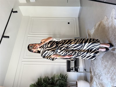 Zebra Desen Bluz Kemerli Etek Takımı