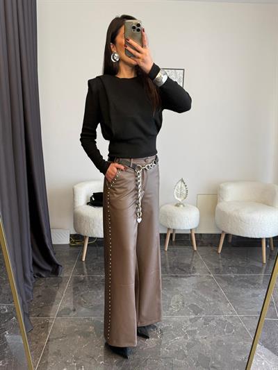 Zımba Detaylı Derı Pantolon 