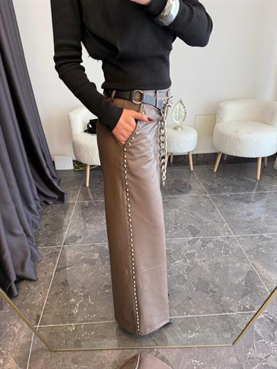 Zımba Detaylı Derı Pantolon 