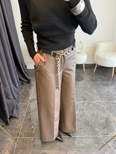 Zımba Detaylı Derı Pantolon 