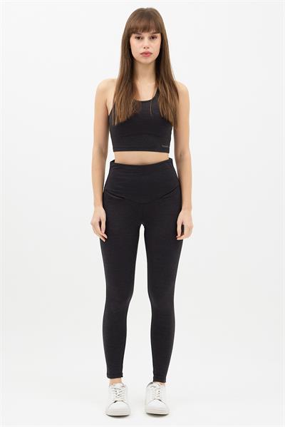 Gizli Cepli Yüksek Bel  Antrasit Spor Tayt Takımı - Crop büstiyerli Yoga ve Fitness Seti