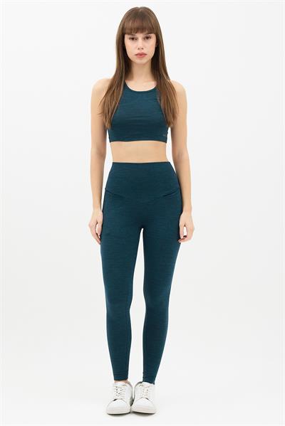 Gizli Cepli Yüksek Bel Yeşil Spor Tayt Takımı - Crop büstiyerli Yoga ve Fitness Seti