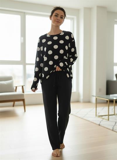Merlot-Puan Desenli Viskon Pijama Üst-Pijama Takımı