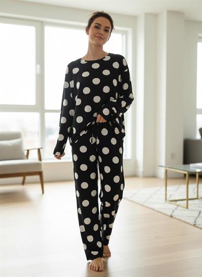 Merlot-Puan Desenli Viskon Pijama Takımı-Pijama Takımı