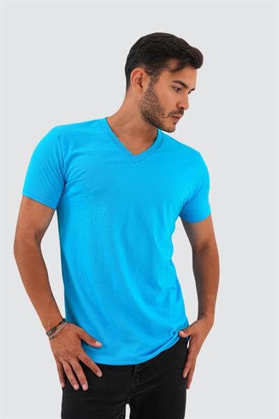 PENYE AÇIK MAVİ  V YAKA T-SHIRT