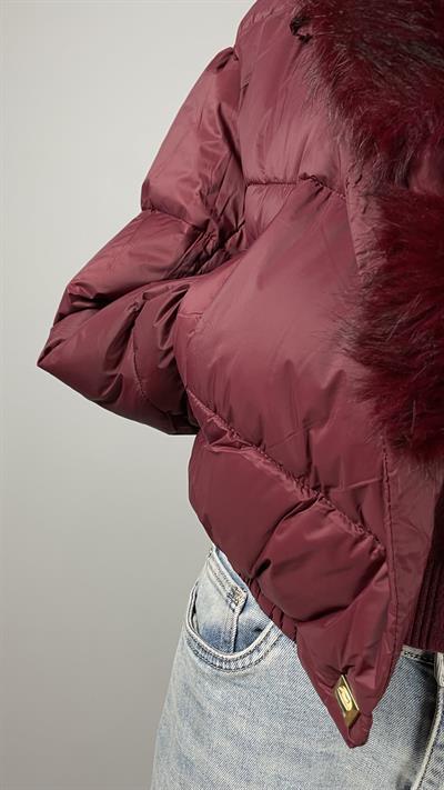 Bordo Kürk Yaka Kışlık Mont
