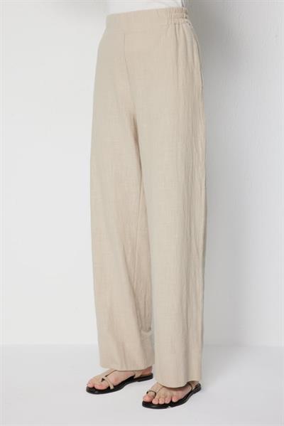 On Beli Lastikli Bol Paça Keten Pantolon