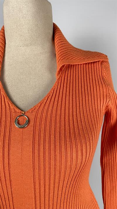 Polo Yaka Fitilli Oranj Bluz