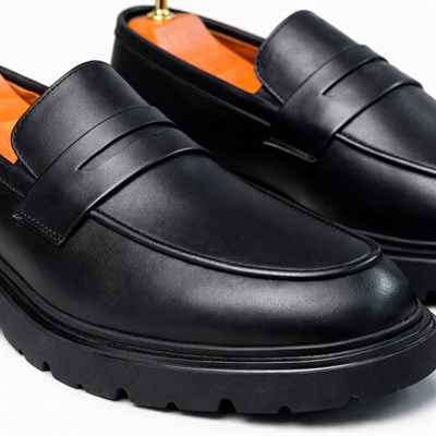 HAKİKİ DERİ KALIN TABAN LOAFER SİYAH ERKEK KLASİK AYAKKABI M4710