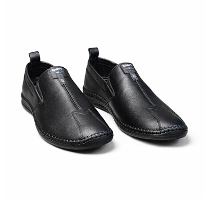 HAKİKİ DERİ ORTOPEDİK SİYAH BAĞCIKSIZ ERKEK CASUAL AYAKKABI M4675