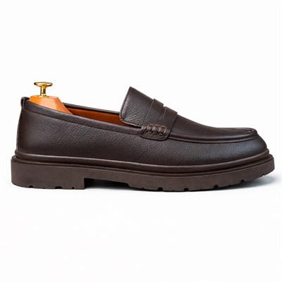 HAKİKİ DERİ KALIN TABAN LOAFER KAHVERENGİ ERKEK KLASİK AYAKKABI M4711