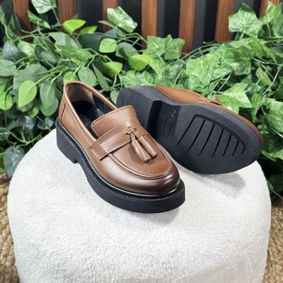 İÇ DIŞ NATUREL DERİ KALIN TOPUK LOAFER BABET M1166