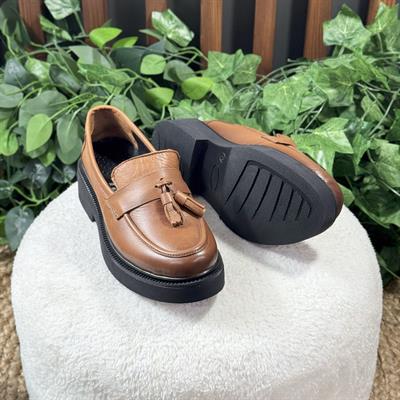 İÇ DIŞ NATUREL DERİ KALIN TOPUK LOAFER BABET M1167