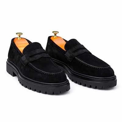 HAKİKİ DERİ KALIN TABAN SÜET LOAFER SİYAH ERKEK KLASİK AYAKKABI M4714
