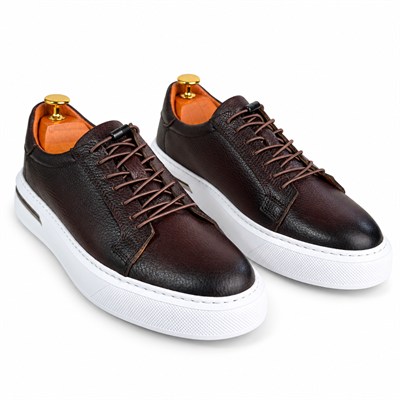 BEYAZ TABANLI KOYU KAHVERENGİ FLOTER DERİ ERKEK CASUAL SNEAKER M7028