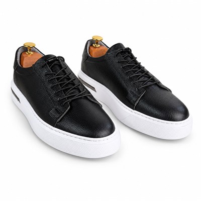 BEYAZ TABANLI SİYAH FLOTER DERİ ERKEK CASUAL SNEAKER M7027