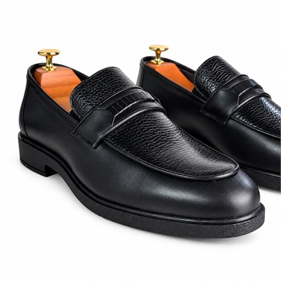 SİYAH FLOTER DERİ KROKO BANTLI ERKEK LOAFER M7015
