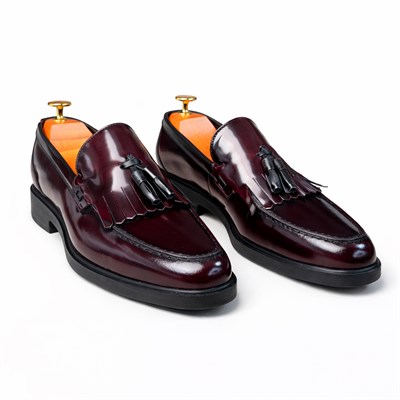 HAKİKİ DERİ RUGAN PÜSKÜLLÜ LOAFER BORDO ERKEK KLASİK AYAKKABI M4706