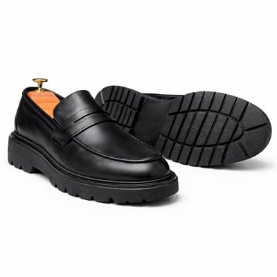HAKİKİ DERİ KALIN TABAN LOAFER SİYAH ERKEK KLASİK AYAKKABI M4710