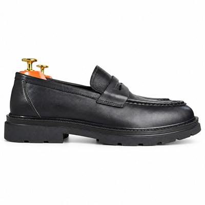 SİYAH HAKİKİ DERİ KALIN TABAN PENNY LOAFER ERKEK AYAKKABI M7012