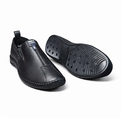 HAKİKİ DERİ ORTOPEDİK SİYAH BAĞCIKSIZ ERKEK CASUAL AYAKKABI M4675