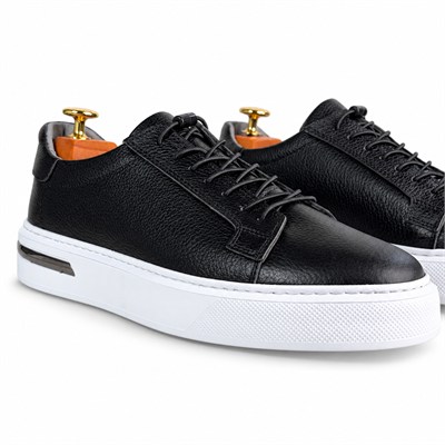 BEYAZ TABANLI SİYAH FLOTER DERİ ERKEK CASUAL SNEAKER M7027