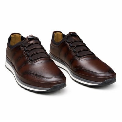 HAKİKİ DERİ ORTOPEDİK KAHVERENGİ AKILLI BAĞCIKLI ERKEK CASUAL SPOR AYAKKABI M4689