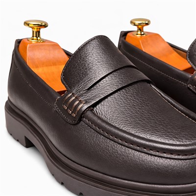 HAKİKİ DERİ KALIN TABAN LOAFER KAHVERENGİ ERKEK KLASİK AYAKKABI M4711