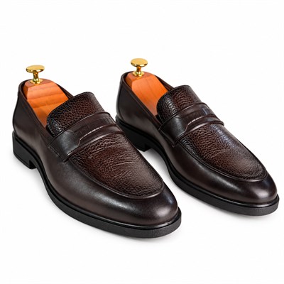 KAHVERENGİ FLOTER DERİ KROKO BANTLI ERKEK LOAFER M7016