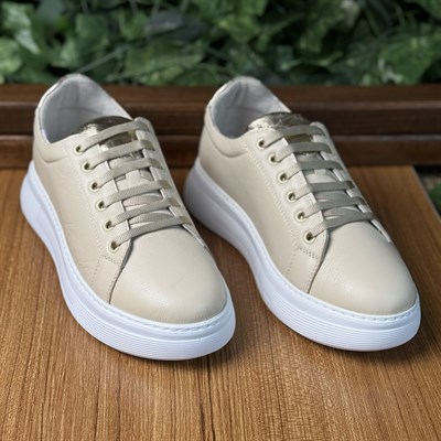 HAKİKİ DERİ ORTOPEDİK BEYAZ KADIN SNEAKER AYAKKABI M4720