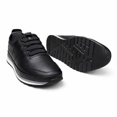 HAKİKİ DERİ ORTOPEDİK SİYAH AKILLI BAĞCIKLI ERKEK CASUAL SPOR AYAKKABI M4688