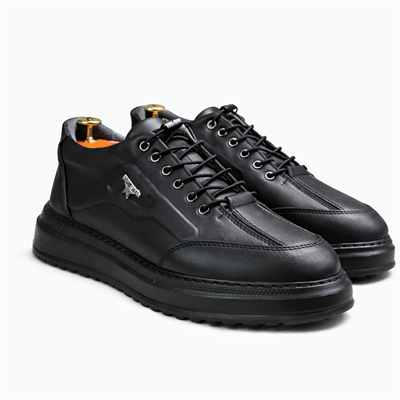 HAKİKİ DERİ ORTOPEDİK SİYAH AKILLI BAĞCIKLI ERKEK CASUAL SPOR AYAKKABI M4694