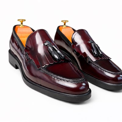 HAKİKİ DERİ RUGAN PÜSKÜLLÜ LOAFER BORDO ERKEK KLASİK AYAKKABI M4706